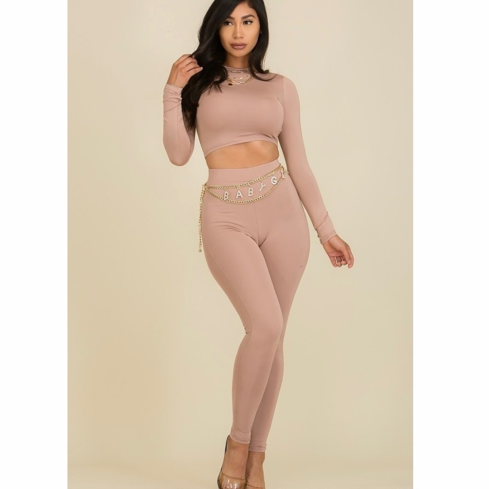 Two-Piece Nude Body Con Crop Top & Pants